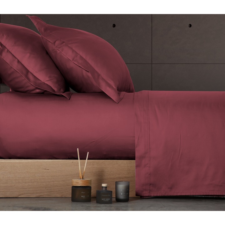 Set lenjerie de pat King Size, Nef Nef, Elements, 100% bumbac, 280x270cm, bordo