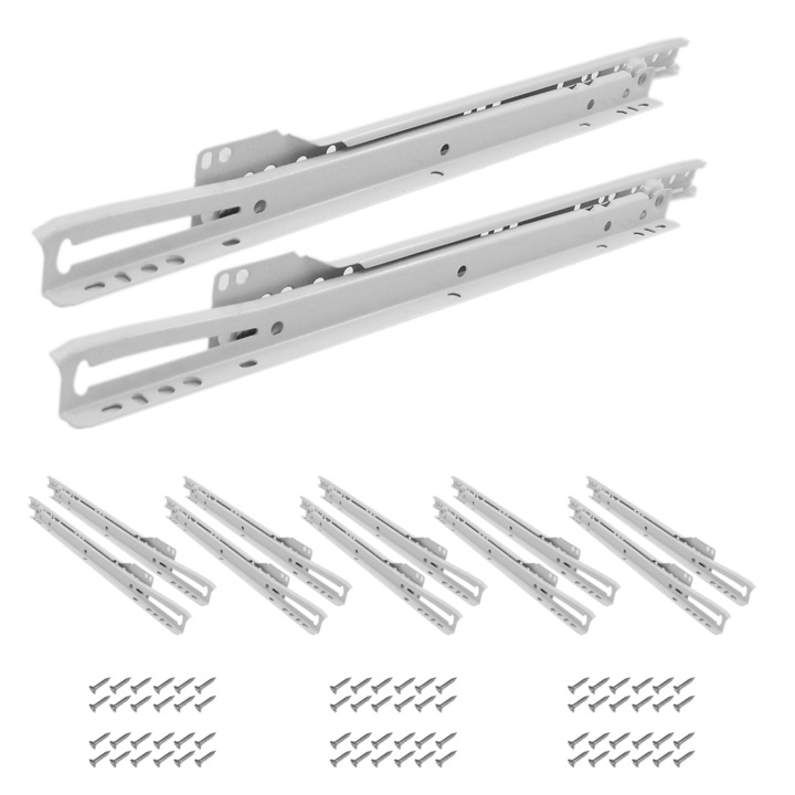 Set 6 buc, Sina glisare cu role pentru sertar, Wayne Hardware, 300mm, vopsita alb