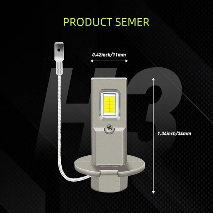 Set 2X Becuri Led Auto, H3, 120W, Lumina Alb-Rece, 15.000 Lumeni, Miromoto®