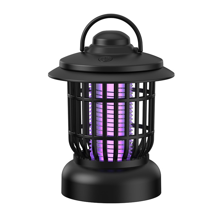 Lampa UV anti insecte, cu radiatie 360° pentru interior sau exterior, aparat anti tantari, muste, musculite, silentioasa, impotriva insectelor, TOIITKQ, negru