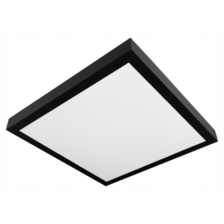 Panou LED, montat la suprafata, plafonier, forma patrata, putere 36 W, culoare neagra, aspect modern, instalare usoara