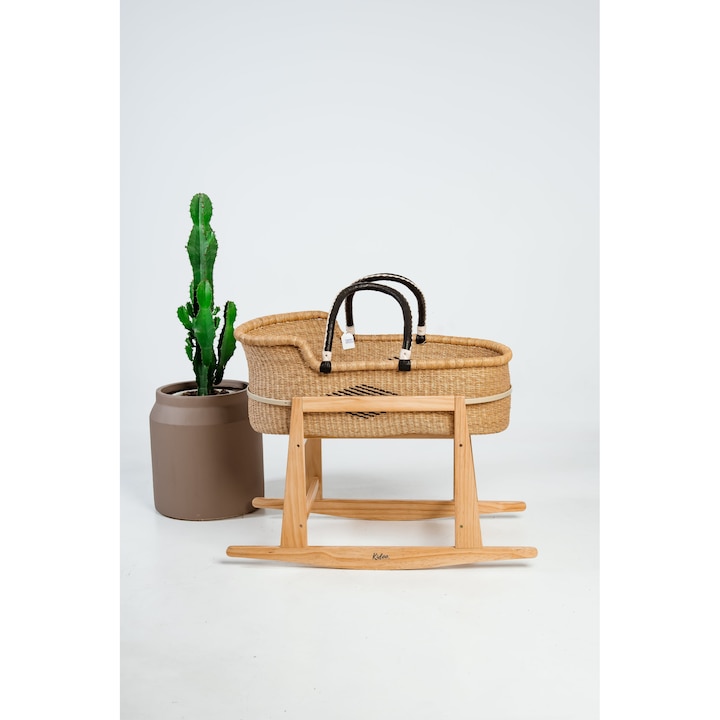 Кош за новородено kidoocrafts, African Moise, Комплект със стойка и матрак 72x40см, Natural