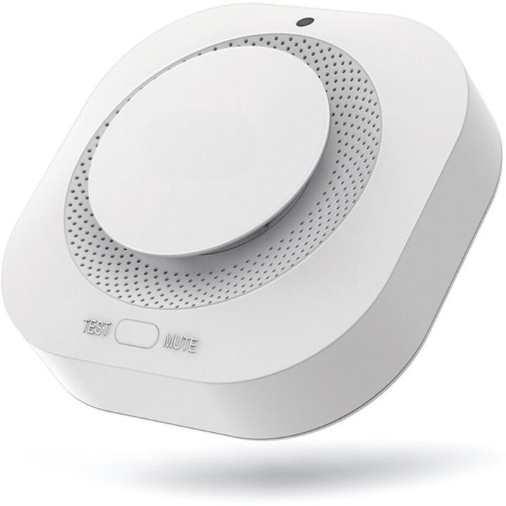 Detector Fum INTEXXA®, Senzor electrochimic, Conectare Wireless 433Mhz cu sisteme de alarma, Avertizare sonora puternica 85db, Buton de test, Alimentare baterii, Alb