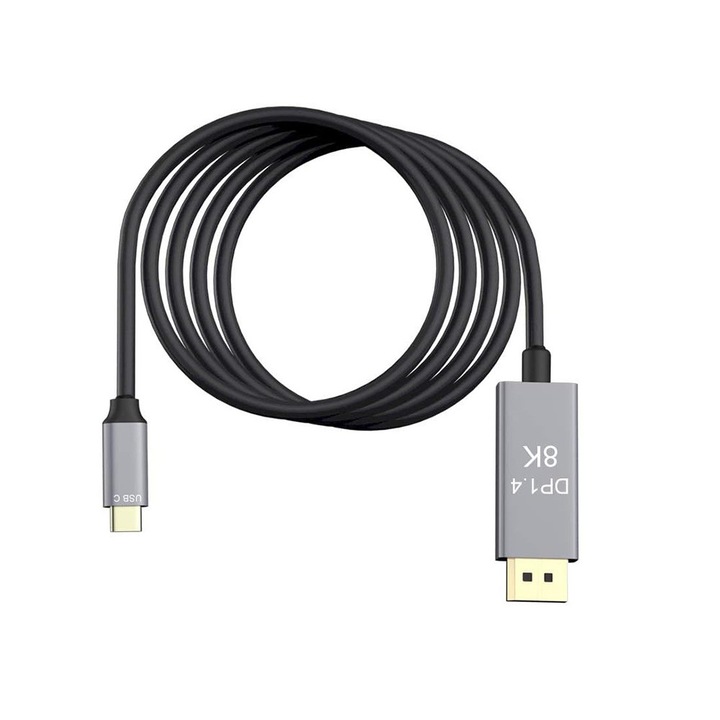 Кабел за преобразуване на USB тип C към DisplayPort, 1.4, WTO®, Premium Ultra High Speed, 8K 60 Hz, 4K 120 Hz, 2K 240 Hz, 1,8 m