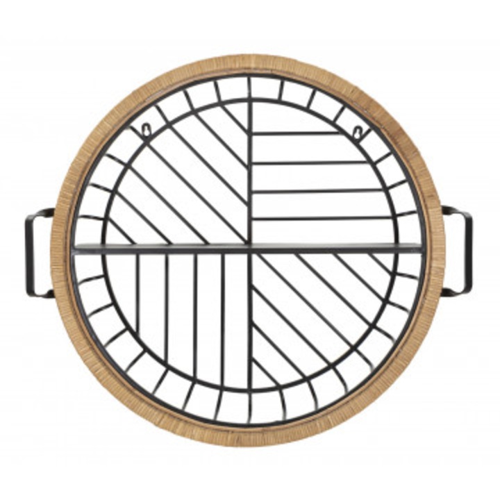 Fekete/natúr fém és rattan falipolc, 72,5x18x65 cm, Cebu Mauro Ferretti