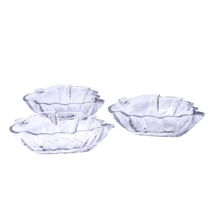 Комплект от 6 стъклени купи във формата на листо 14 x 10 x 4 см