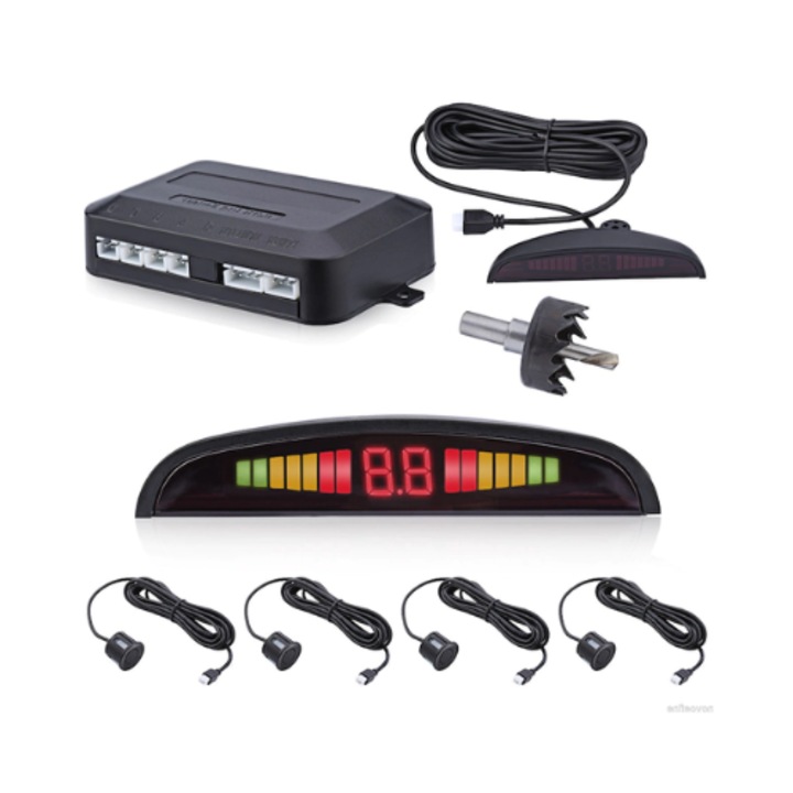 4 db parkoló érzékelő készlet LED kijelzővel SW888, fekete, PROMERCO