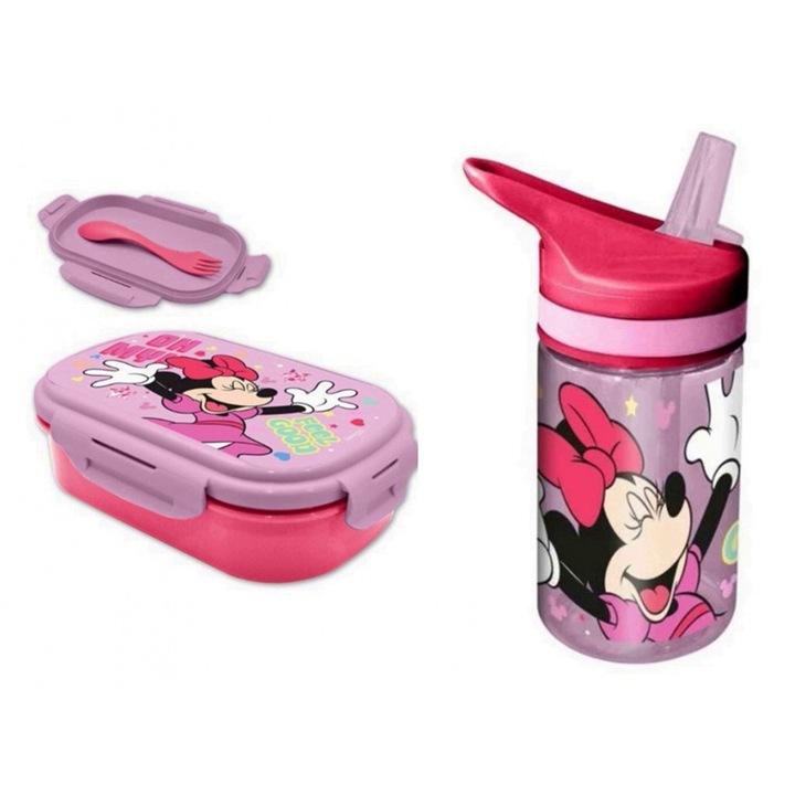 Cutie sandvis cu tacamuri si sticla de apa 400ml tritan Minnie Mouse Multicolor 21 x 14 x 6 cm