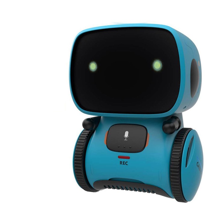 Jucarie RobotBOY inteligenta, PLATINUM Est.2024, Zone Tactile, Comenzi vocale, Functii comunicare, Cantece, Dans, 3ani +, Cu baterii, ALBASTRU