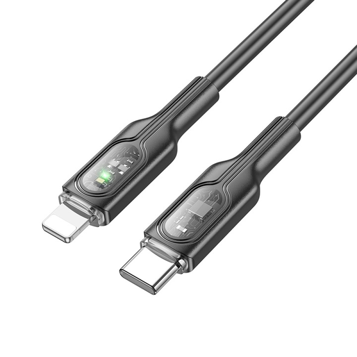 Cablu transfer date si incarcare Hoco U120 USB-C - tip Lightning PD27W 3A 1.2m, Negru