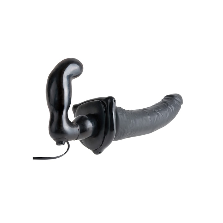 Страпон с двойно дилдо и вибрации Pipedream Deluxe, Регулируем, Черен