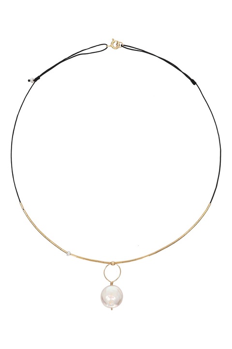CORINA MARDARI, Colier ajustabil decorat cu perle de cultura, Auriu, Negru, Alb