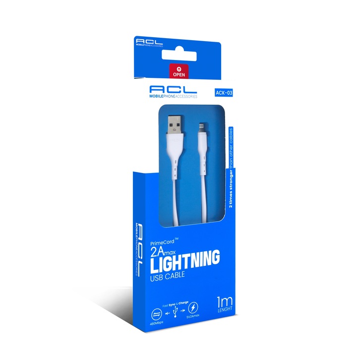 USB-A - Lightning adatkábel, 1M, 480 Mbps, 2A