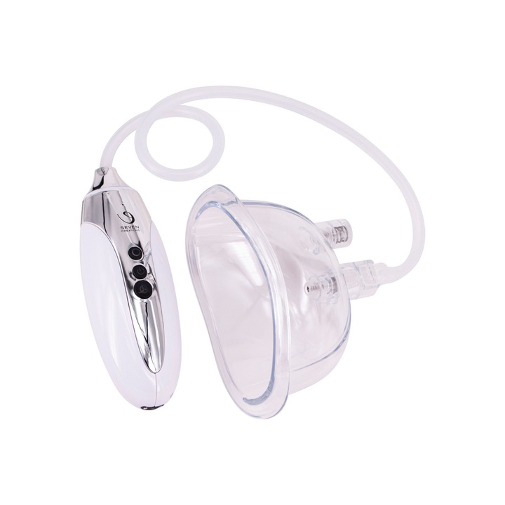 Pompa sexuala Seven Creations Odessa, 7 moduri vibratii, buton eliberare aer, reincarcabila, alb