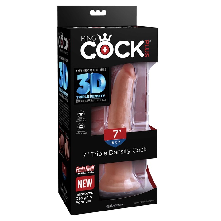 Dildo Triple Density King Cock, compatibil cu strap-on, ventuza puternica, Caramel, 7 inch