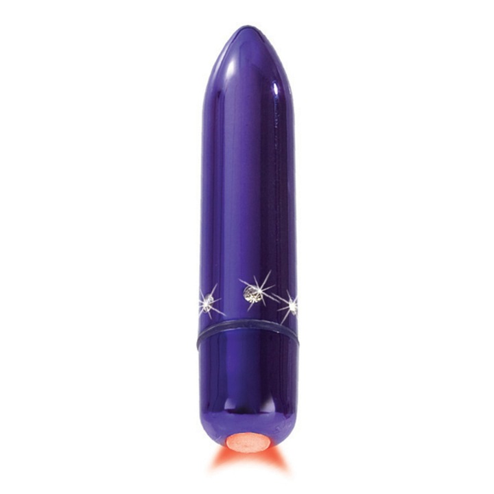Вибратор CalExotics Bullet Crystal High Intensity, С бели кристали, Лилав, 9x2 см