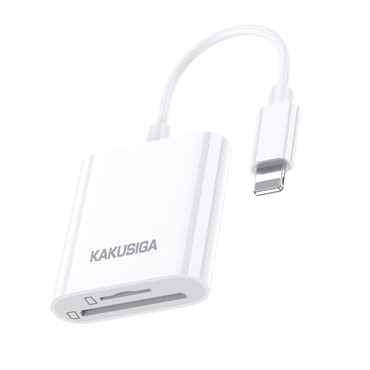 Cititor de carduri Kakusiga KSC-907 pentru iPhone, 2 in 1, OTG, SD/TF, 480 Mbps, Alb