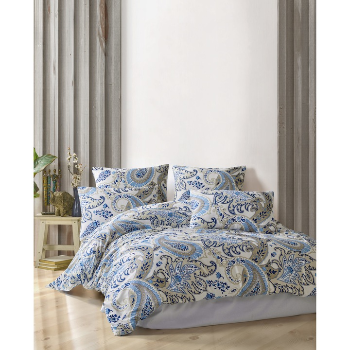 Двойно спално бельо, Story Home, 100% памучен сатен, 210 TC, за 2 човека, 4 части, Bella