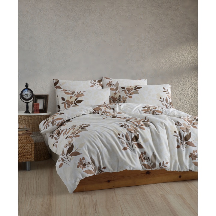 Спално бельо за двама Story Home 100% ранфорс памук 144 TC 2 души 4 части Libby Brown