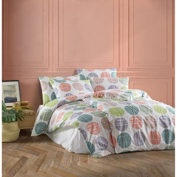 Двойно спално бельо, Story Home, 100% памук ранфорс, 144 TC, за 2 човека, 4 части, Matteo Orange