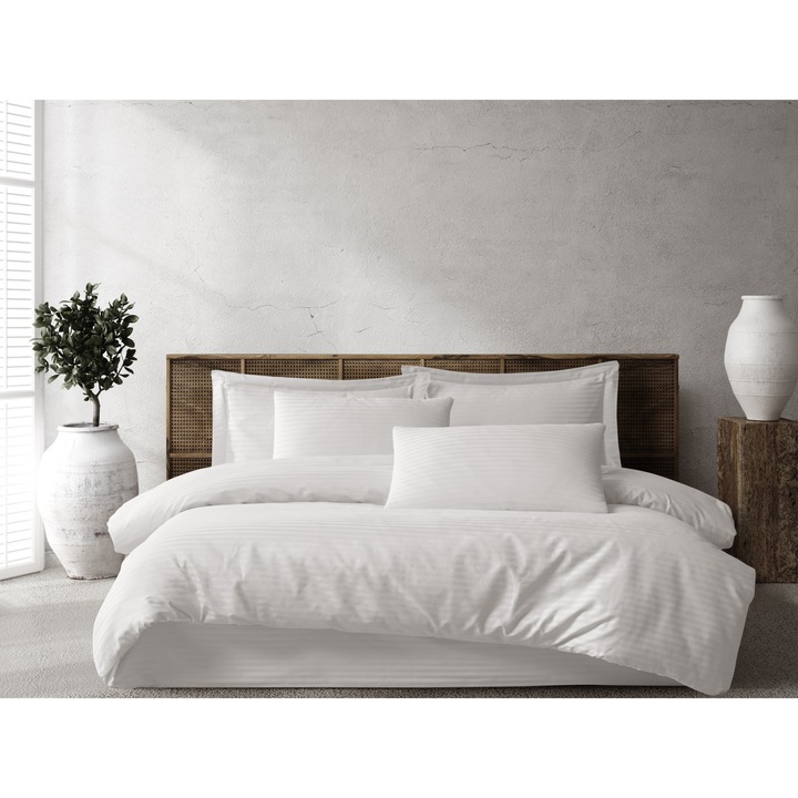 Class Home Collection Двойно спално бельо 100% памучен сатен 210TC 2 души 6 части Modest White