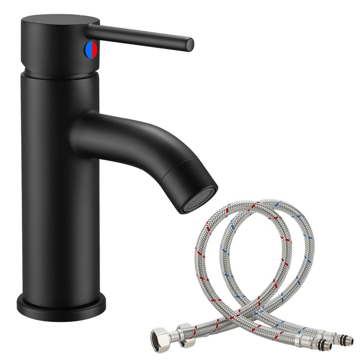 Смесител за мивка за баня, първокласни покрития, включени връзки, кръгъл, SMART GADGETS C&A., 17 CM черен