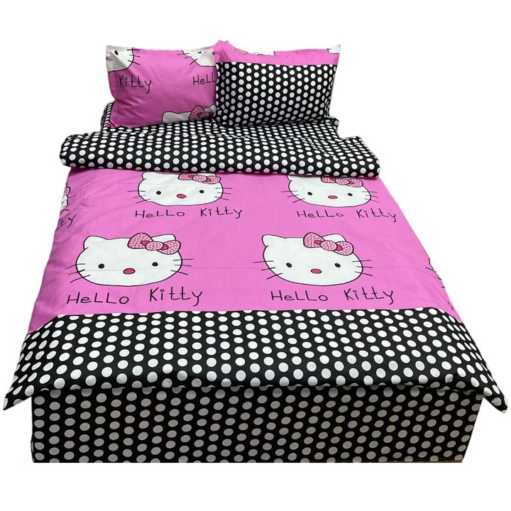 Спално бельо King Size, черен/розов цвят, за матрак над 180см, "Hello Kitty by Liz Line" от памук - LKS257