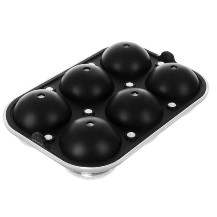Форма за кубчета лед WTO®, 6 сфери, силикон, фуния за пълнене, черна, 22 x 15 x 6,5 cm