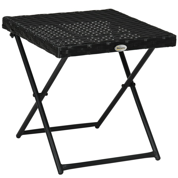 Masuta pliabila Outsunny, ratan sintetic, structura de otel, negru, 40x40x40cm