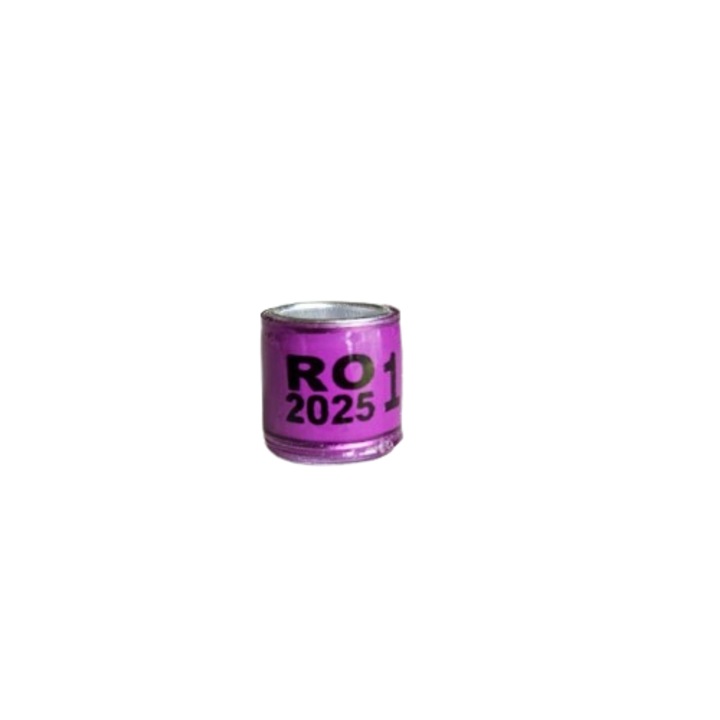 Inel porumbei 2025 RO, 8mm din aluminiu, culoare violet, pentru voiajori, stil vechi, de agrement si alte rase similare, bune pentru columbofili sau amatori
