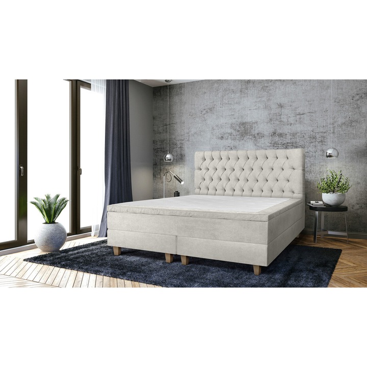 Pat matrimonial, Stockholm, Chester E, 160x200 cm, saltea tip Pocket, topper memory, Bej