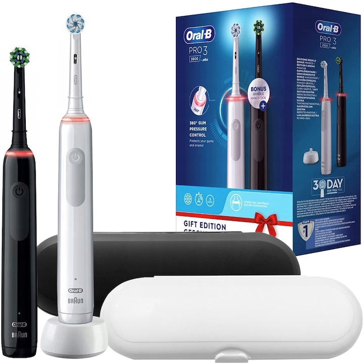 Oral-B Pro 3900 elektromos fogkefe 2 db + tok 2 db, Black/White Fekete/Fehér