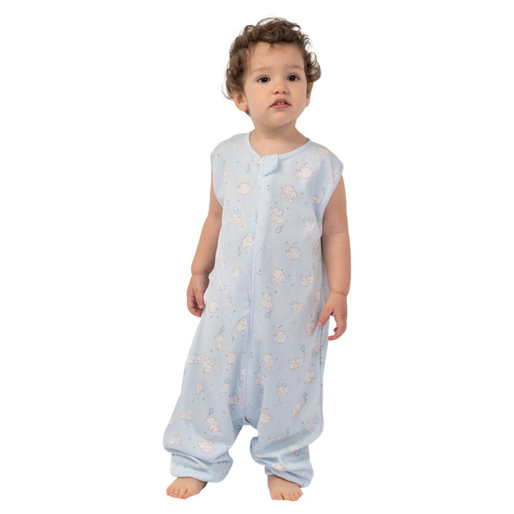 Sac dormit copii de vara din bumbac cu picioare 18-36 luni Kidizi® Elefun Blue, 0.5 tog