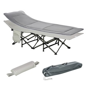 Pat de camping pliabil Outsunny, cu buzunar lateral si husa de transport, 188x64.5x53cm, Gri deschis