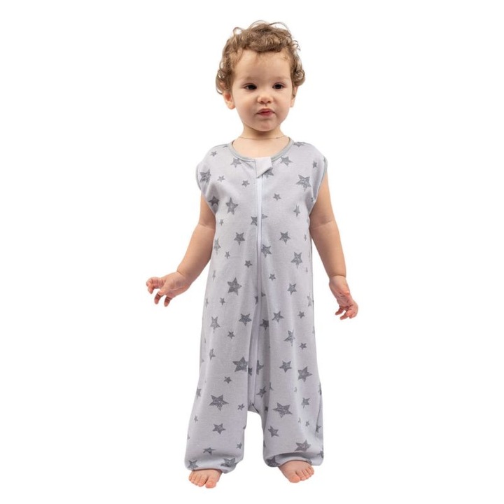 Sac dormit copii de vara din bumbac cu picioare 18-36 luni Kidizi® Galaxy Grey, 0.5 tog