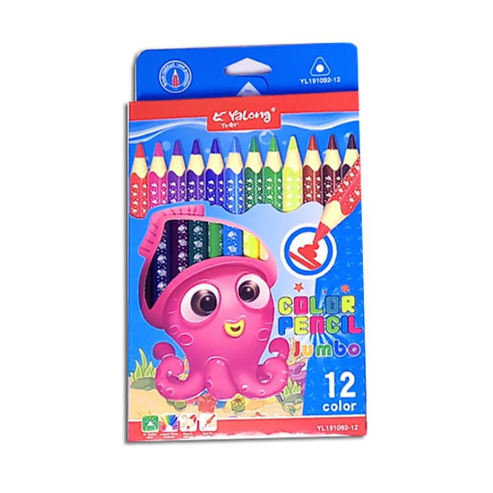 Дебели цветни моливи Jumbo Yalong 12 бр