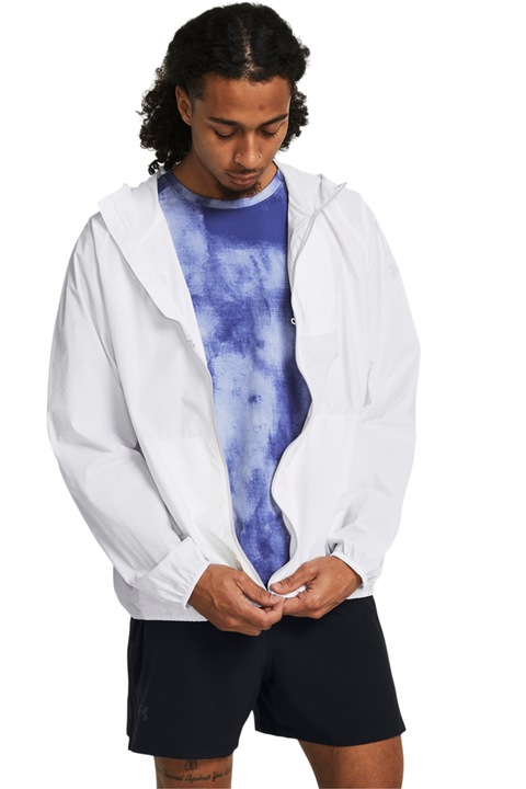 Under Armour, Jacheta cu gluga, pentru alergare Launch, Alb optic