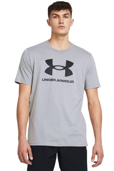 Under Armour, Tricou lejer cu imprimeu logo, Gri deschis