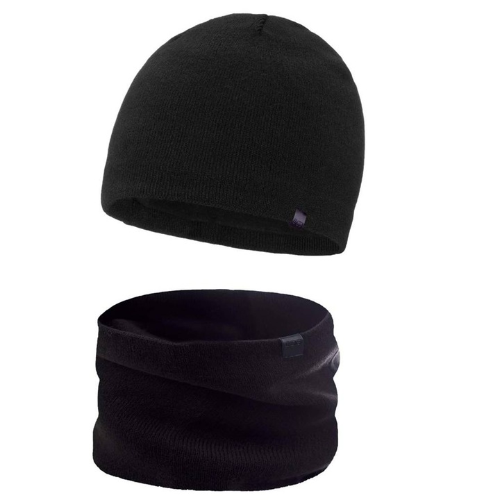 Set palarie si esarfa barbati, negru, material acrilic, captusit cu fleece, dimensiune universala