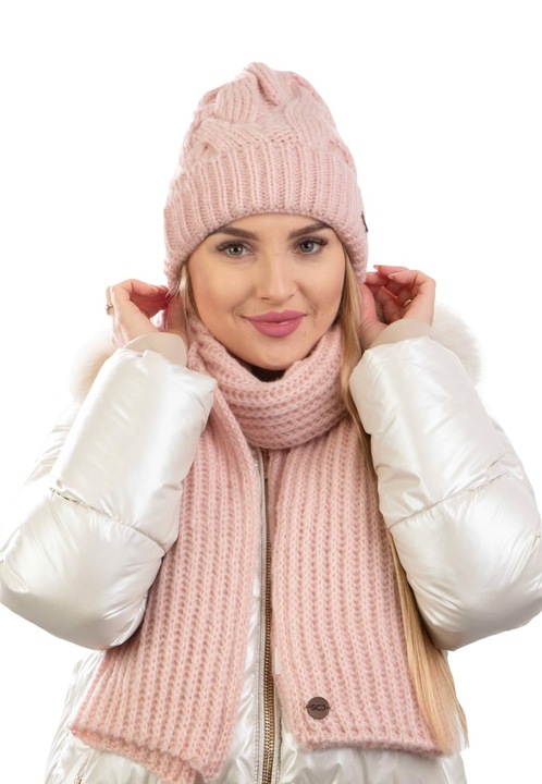 Set caciula si fular SCJ, 76% acril, 160x30cm, universal, Roz