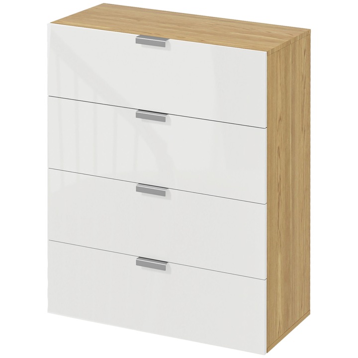 Homcom komód, forgácslap, 4 kis fiók/1 nagy fiók, barna/fényes fehér, 70x35x92cm