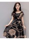 Rochie de vara, maneci scurte in linie A cu lungime medie, negru, 3XL
