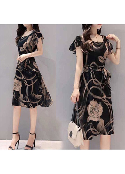 Rochie de vara, maneci scurte in linie A cu lungime medie, negru, 3XL