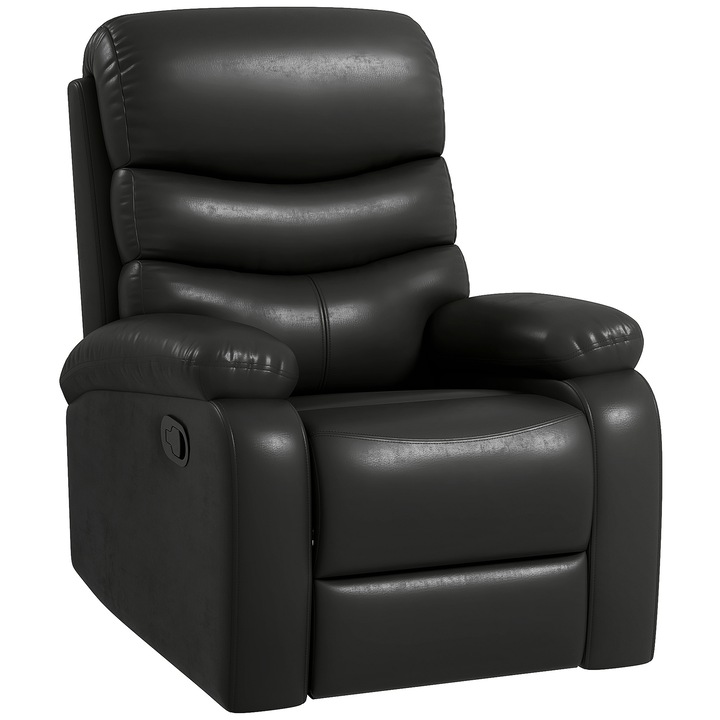 Fotoliu recliner Homcom, ergonomica, Piele ecologica/Lemn/Metal, negru, 80x90x105cm