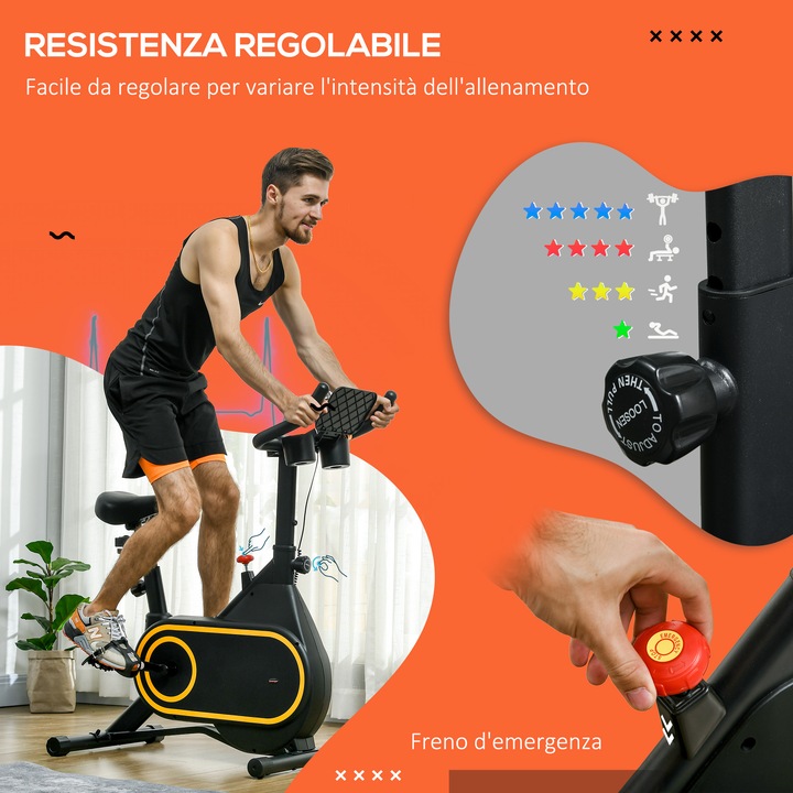 Bicicleta fitness SPORTNOW, rezistenta 8 niveluri, reglabila, negru, 93x48.5x102-112cm