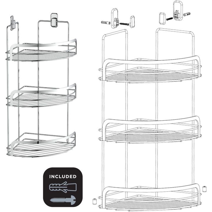 Etajera de colt pentru dus Aquasanit A115003AN, otel cromat, 3 rafturi