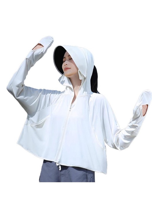 Jacheta protectie solara, Poliester, UPF50, Alb, M