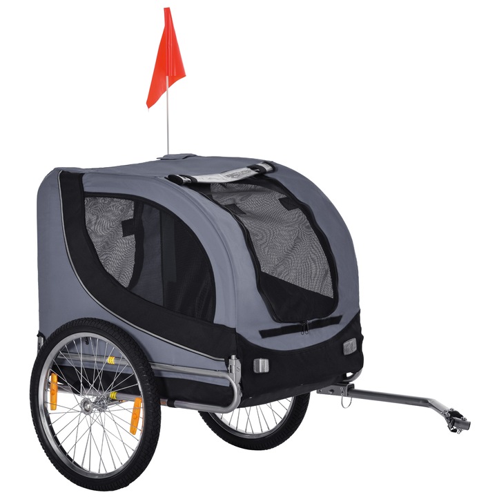 Remorca de biciclete PawHut, 130x73x90 cm, gri si negru