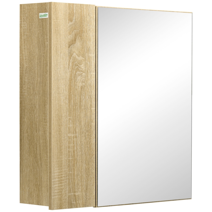 Dulap baie cu oglinda Kleankin, 4 rafturi, melamina/PAL, maro, 60x15x60cm