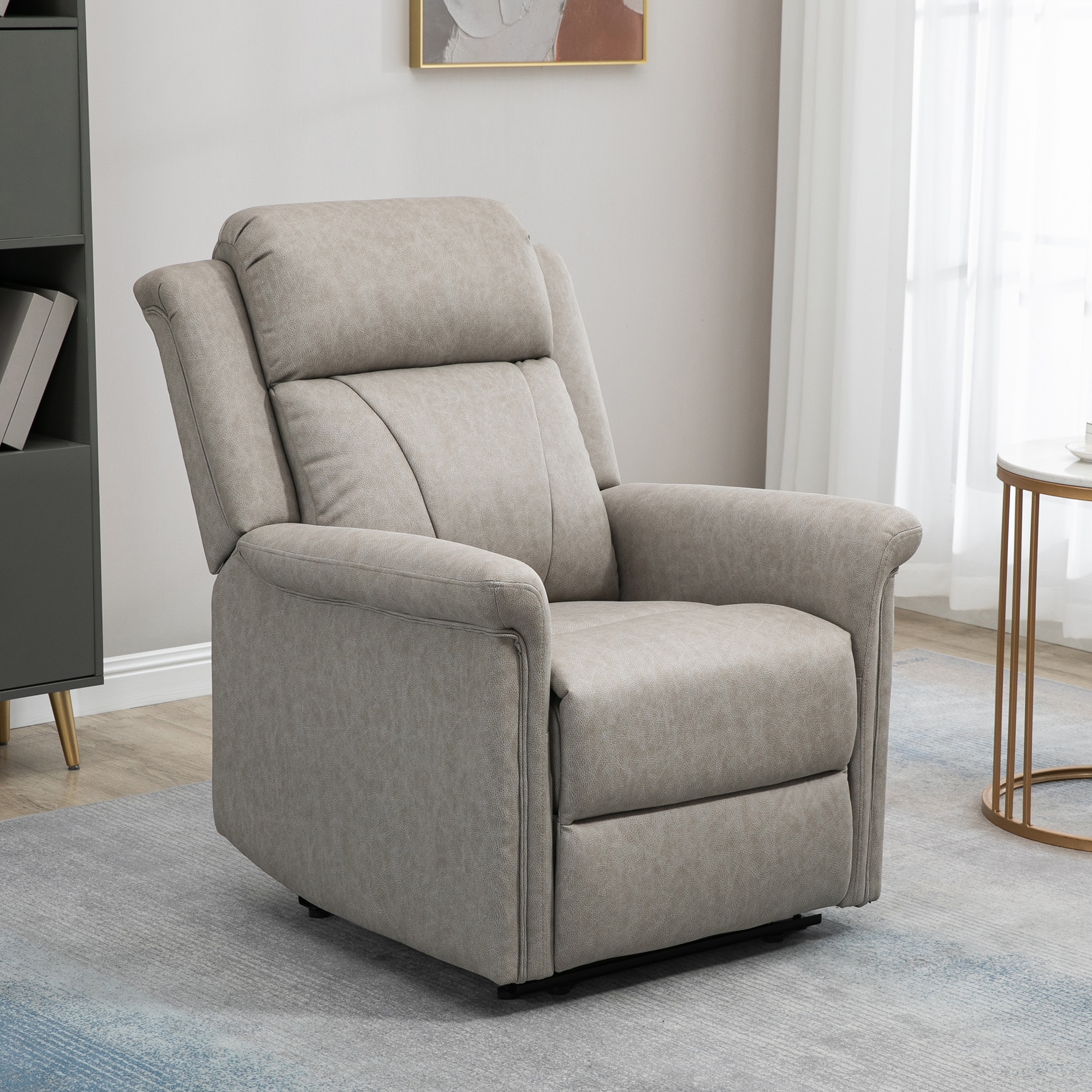 Fotoliu recliner manual, Homcom, spatar si brate, microfibra, gri